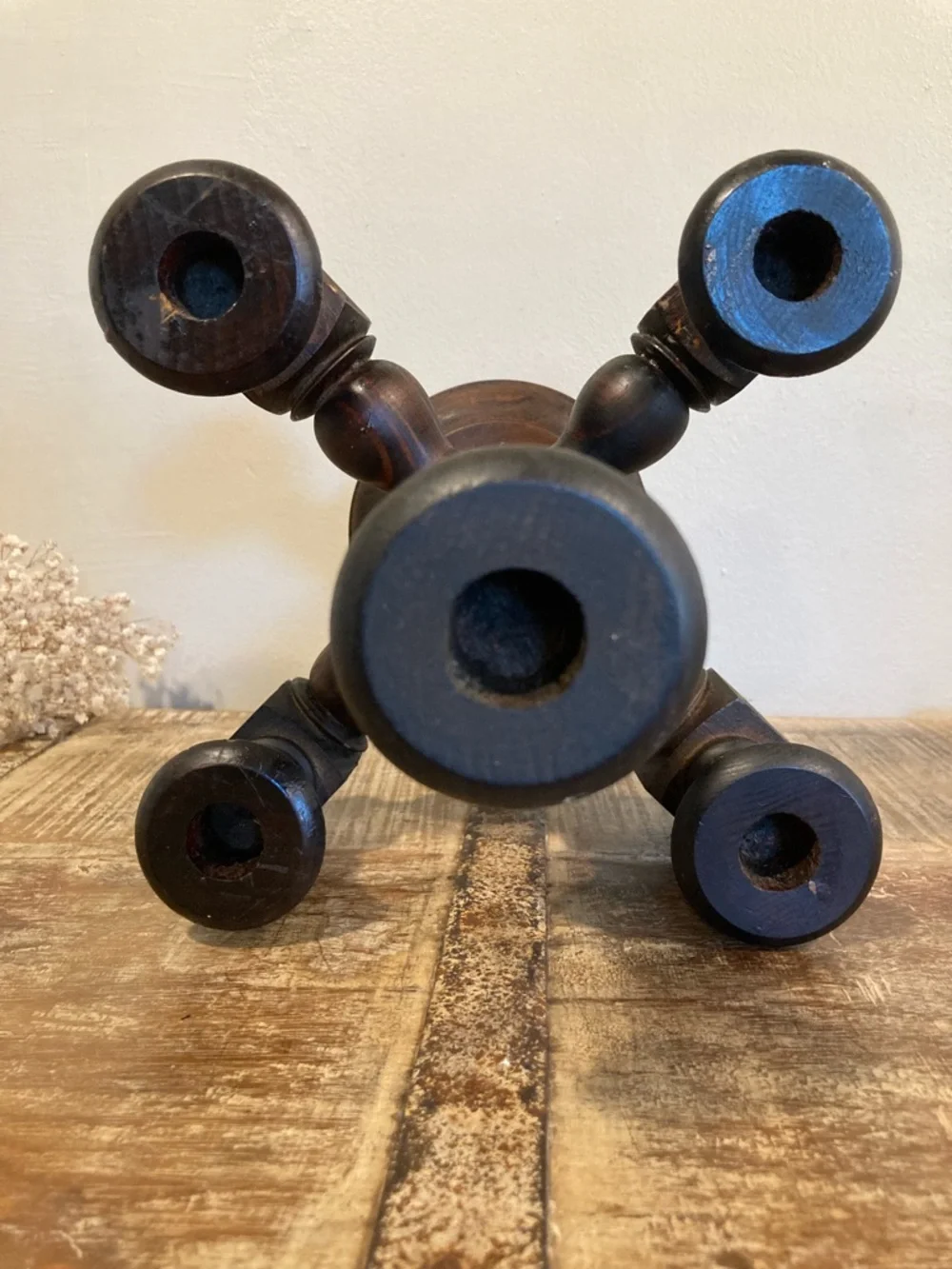 Spanish Revival Gothic Wood Candelabra 5 Candle 13” Rustic Decor - Picture 5 of 16